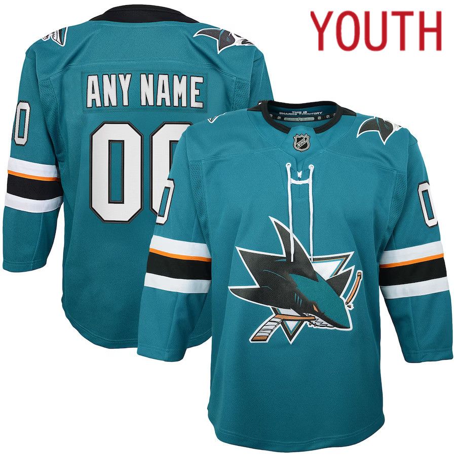 Youth San Jose Sharks Teal Home Premier Custom NHL Jersey->customized nhl jersey->Custom Jersey